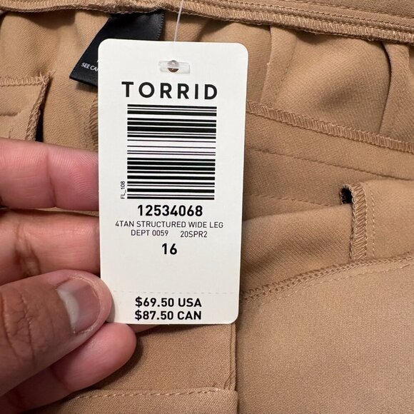 Torrid Beige Structured Wide Leg Pant New Trouser Pockets Size 16 - Picture 8 of 9